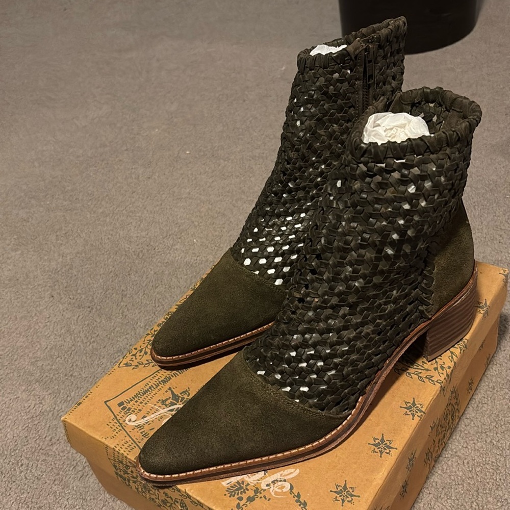 Free People In The Loop Woven Boot - Green Moss Suede Leather